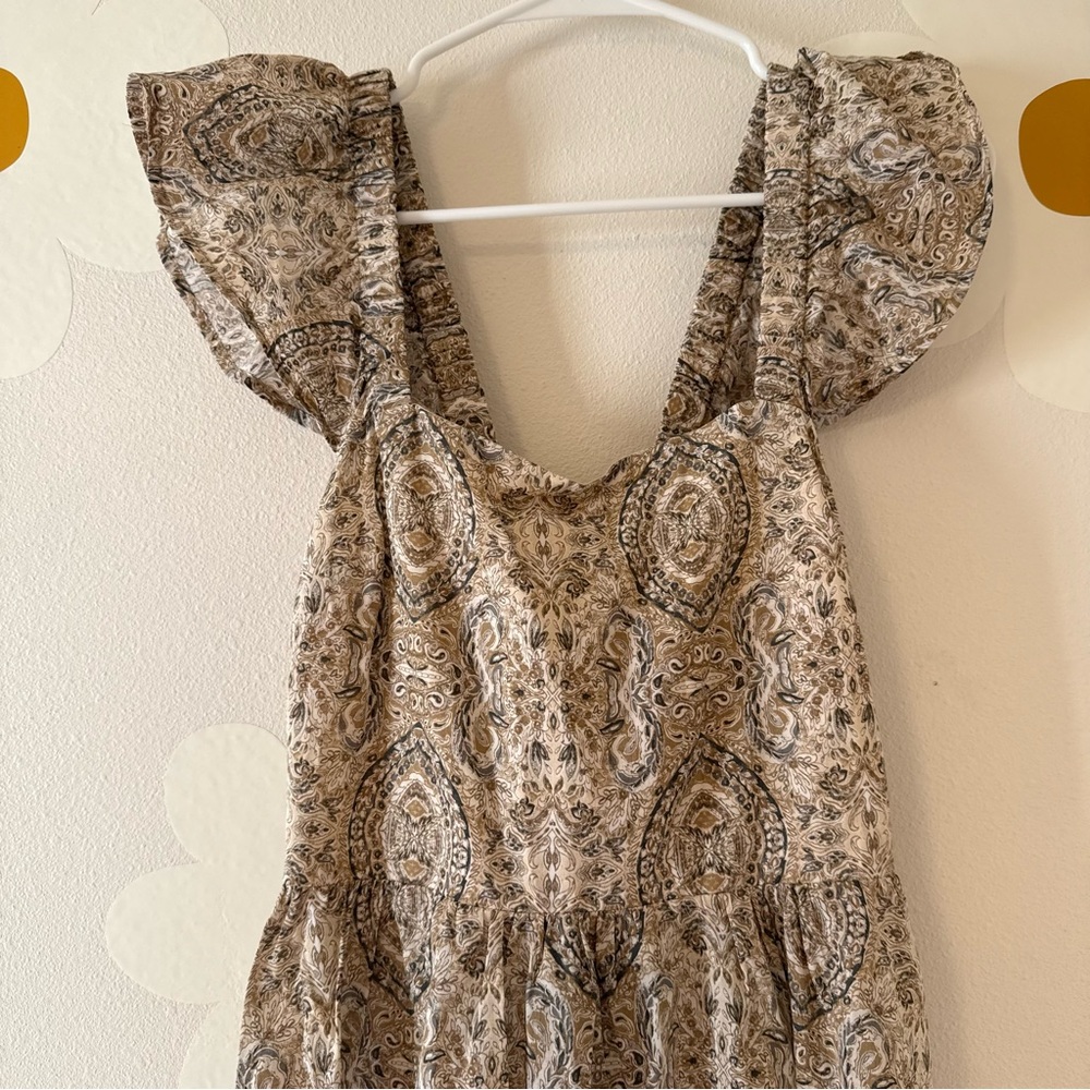 NWT Banana Republic Beige Patterned Tie Open Back Midi Dress with Ruffle Sleeves - Picture 3 of 11